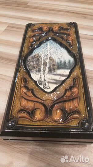 Нарды Добрые резные с картиной из каменной крошки