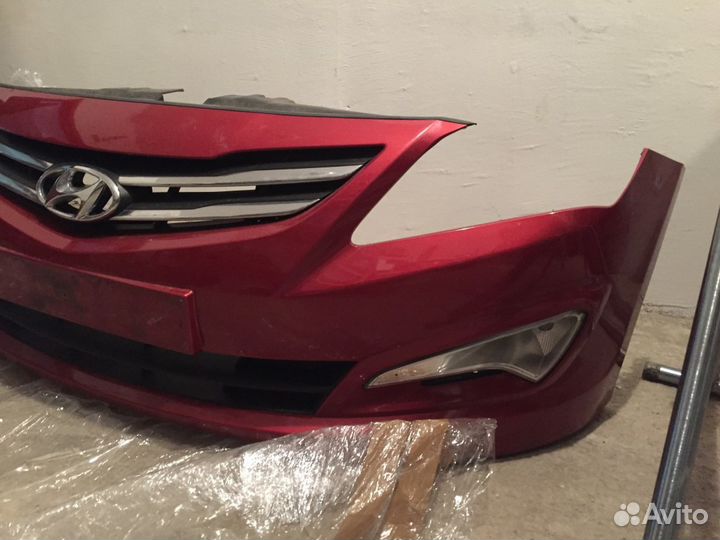 Передний бампер Хендай Солярис красный TDY 2015