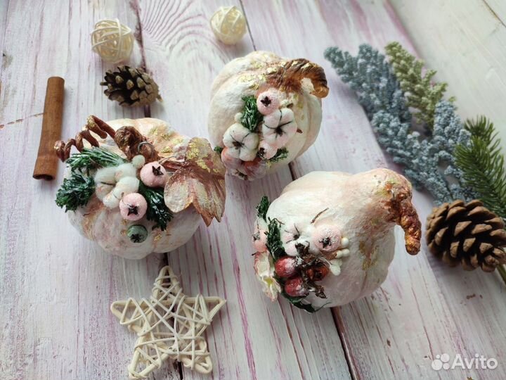 Ватные елочные игрушки Тыковки 3 шт