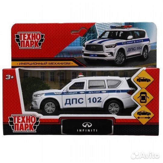 Машина Infiniti QX80 Полиция 12,5 см белая металл инерция Технопарк QX80-12POL-WH