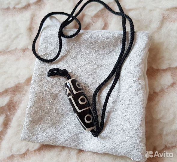 Тибетская бусина Дзи 9 Глаз из агата со шнурком