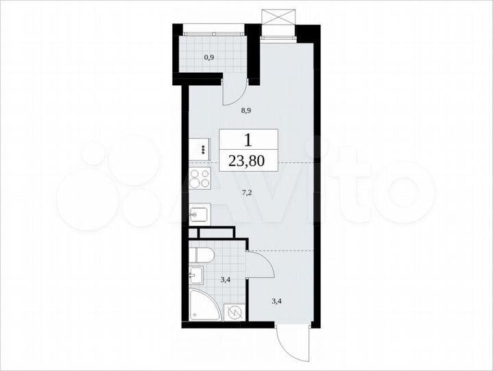 Квартира-студия, 23,8 м², 14/19 эт.