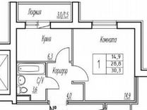 1-к. квартира, 30,3 м², 9/10 эт.