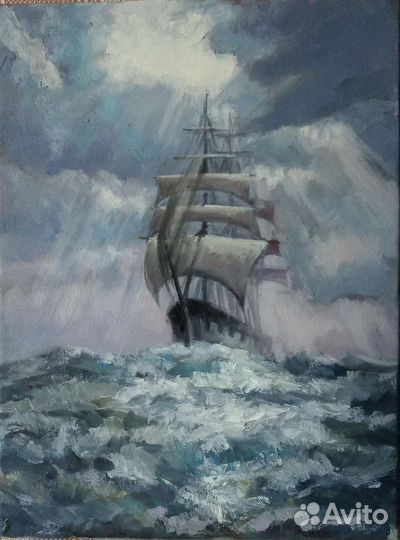 Картина маслом на холсте корабль море