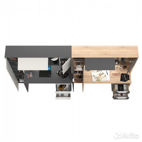 Компьютерные столы Mobi Комфорт 12.95N для домашнего офиса с тумбами сонома/серый/белый