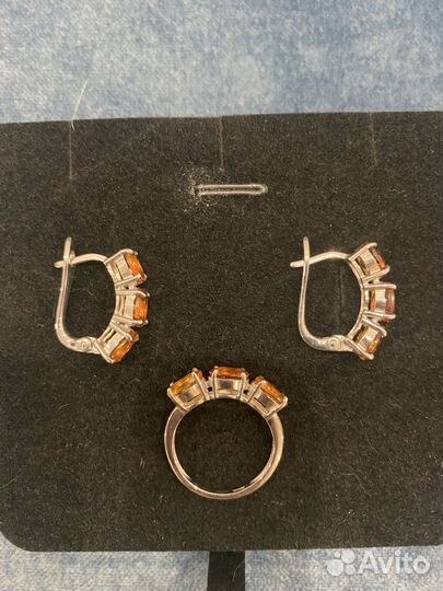 Серьги и кольцо с натуральным цитрином