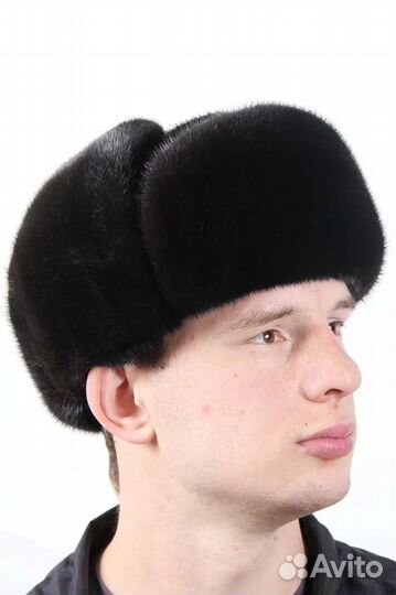 Шапка-ушанка замшевая с мехом норки