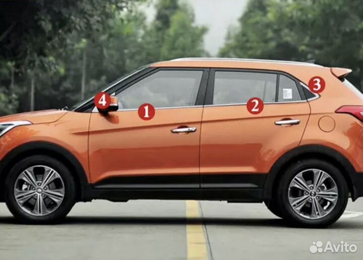 Молдинги окон для Hyundai Creta / Хендай Крета 2016-2021г.в 8 элементов