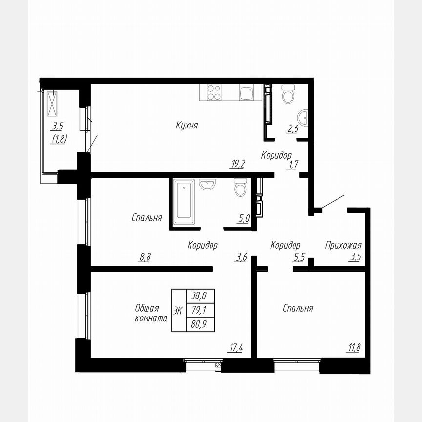3-к. квартира, 80,9 м², 10/17 эт.