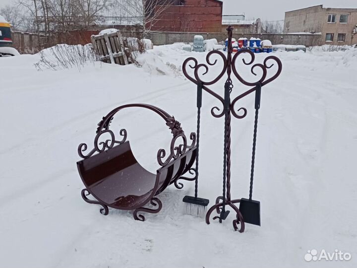 Кованый Набор для камина Дровница