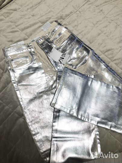 Джинсы Zara 36 размер straight металлик оригинал