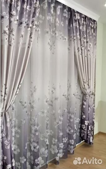 Шторы блэкаут с тюлью органза для гостиной