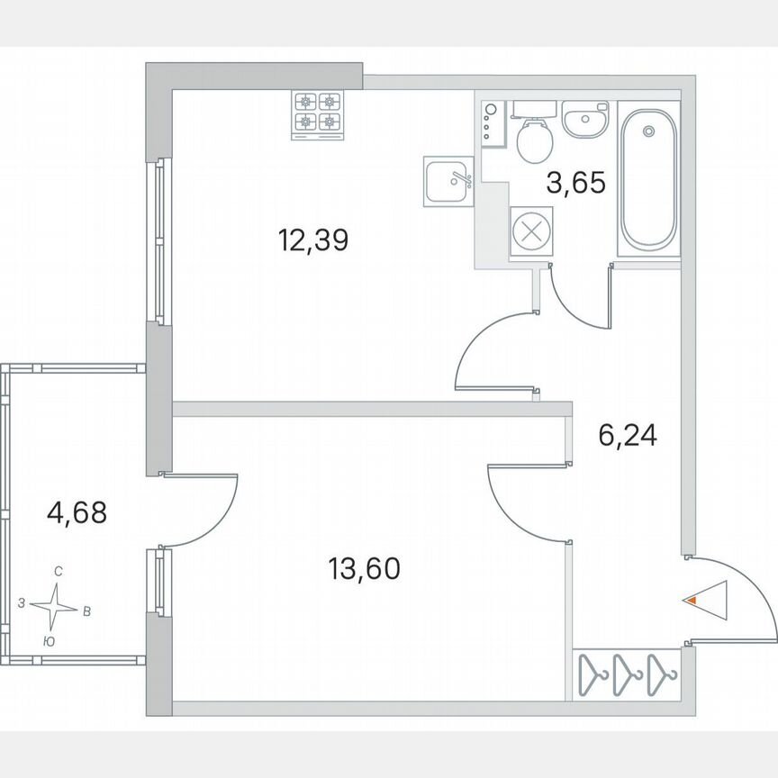 1-к. квартира, 37,3 м², 3/4 эт.
