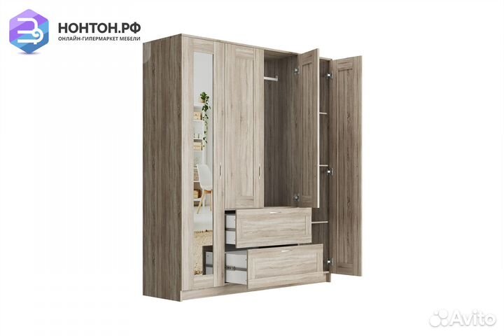 Шкаф четырехстворчатый Сириус дуб сонома с двумя я