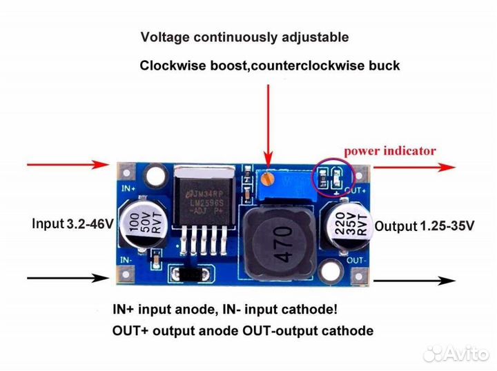 Регулируемый понижающий модуль LM2596
