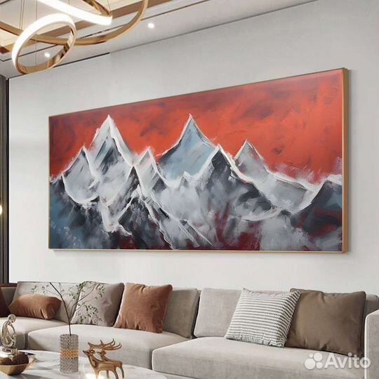 Текстурная картина маслом Горы на закате Объемная