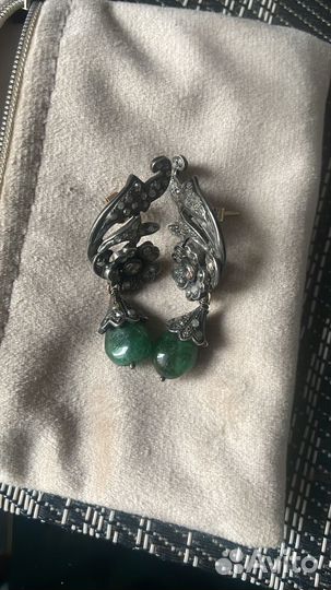 Антикварные серьги с природными изумрудами