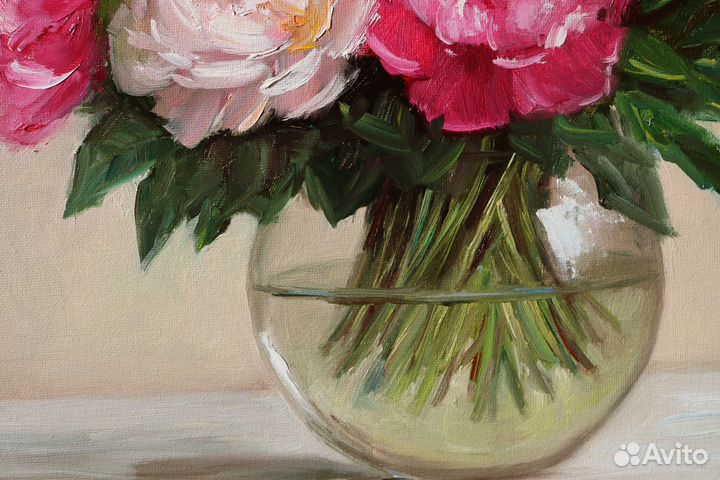 Картина маслом Пионы 35х40 на холсте