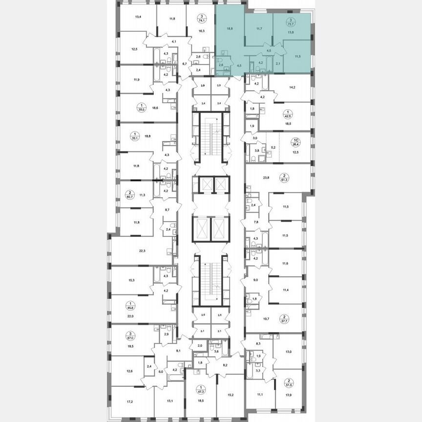 3-к. квартира, 73,7 м², 17/19 эт.
