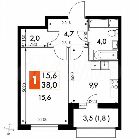 1-к. квартира, 38 м², 10/16 эт.