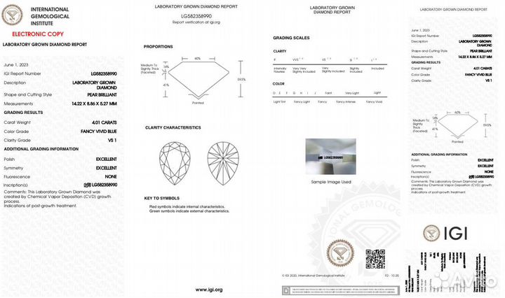 Бриллиант CVD в огранке груша 4.01 ct FVB VS1