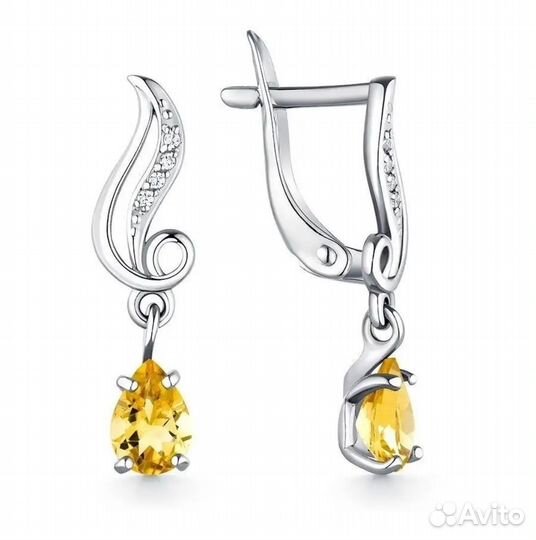 Серебряные серьги с цитрином