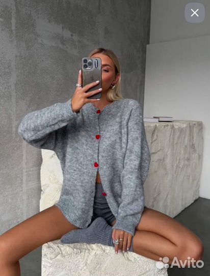 Кардиган серый новый пуговицы сердечки