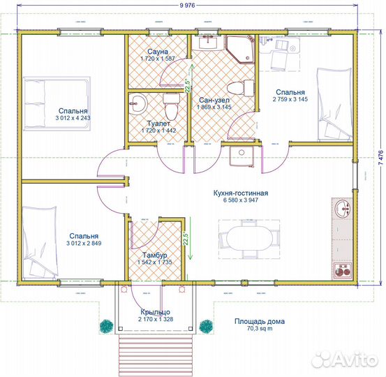 Каркасный дом 72м