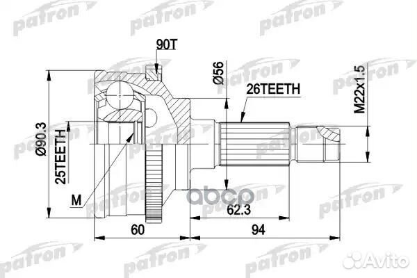 ШРУС наружн к-кт 26x56x25 ABS:90T mazda: 626 II