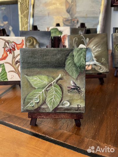 Миниатюра «Муха и лист розы» 8/8 см