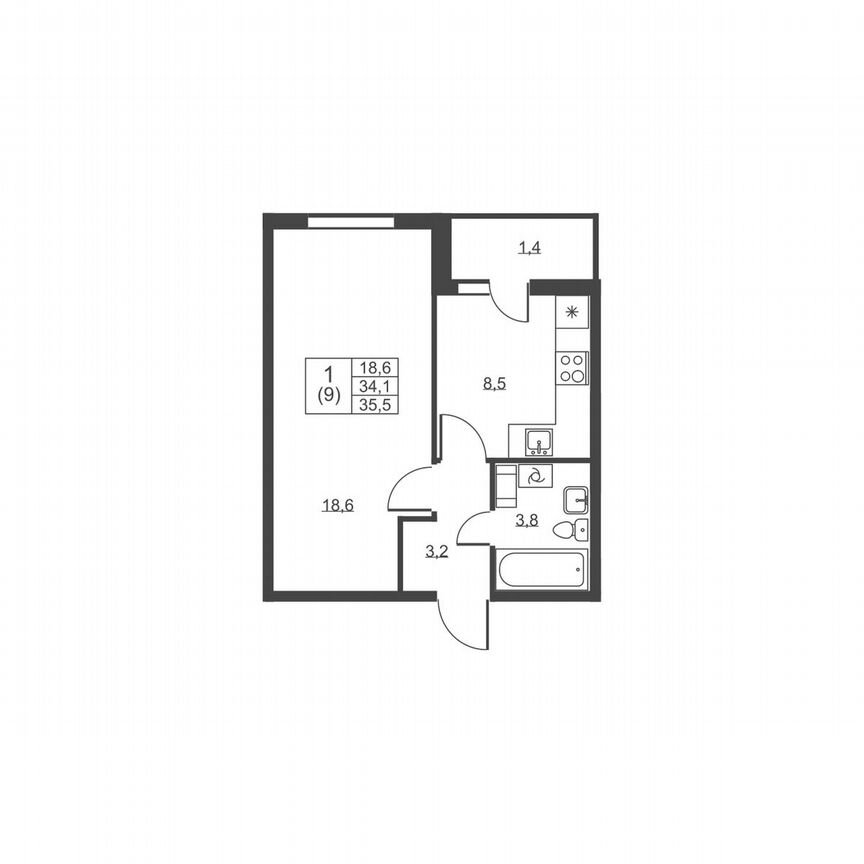 1-к. квартира, 35,5 м², 3/8 эт.