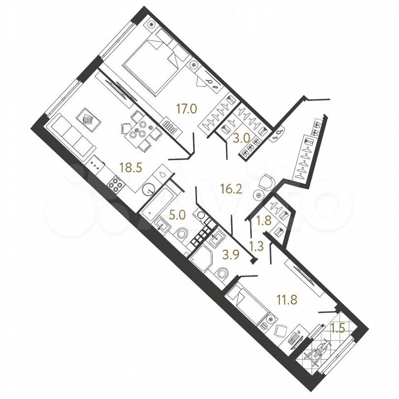 2-к. квартира, 78,5 м², 5/9 эт.