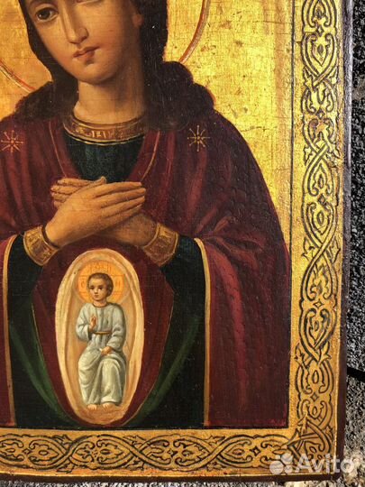 Старинная икона. Богородица Помощница в родах