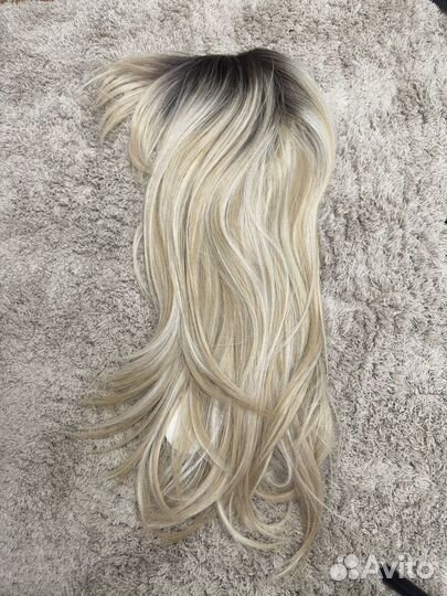 Парик лейсфронт с челкой омбре блонд
