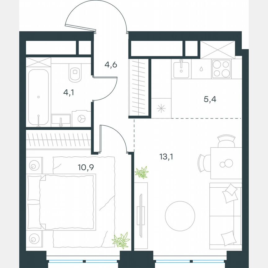 2-к. квартира, 38,1 м², 42/64 эт.