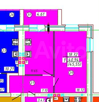 1-к. квартира, 45,6 м², 2/5 эт.