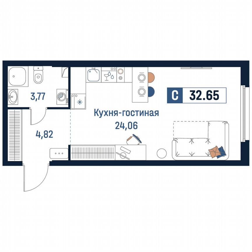 Квартира-студия, 32,7 м², 2/18 эт.