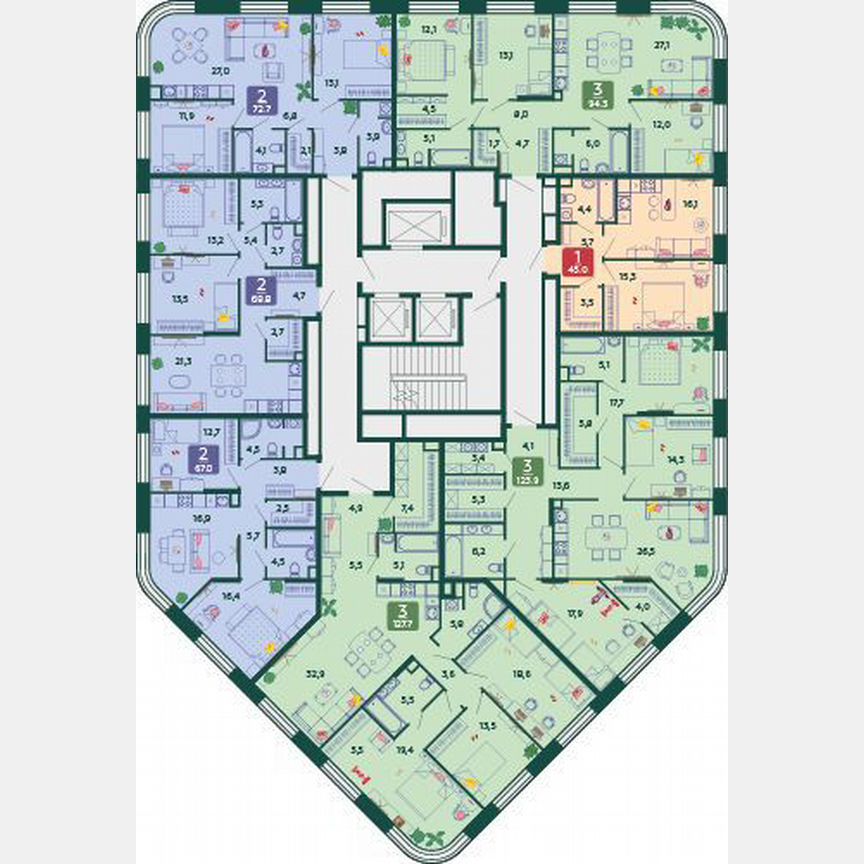 4-к. квартира, 120,5 м², 21/27 эт.