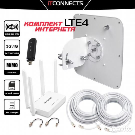 Комплект Интернета 4G Модем Роутер Антенна LTE4