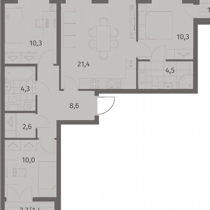 3-к. квартира, 74,4 м², 9/11 эт.