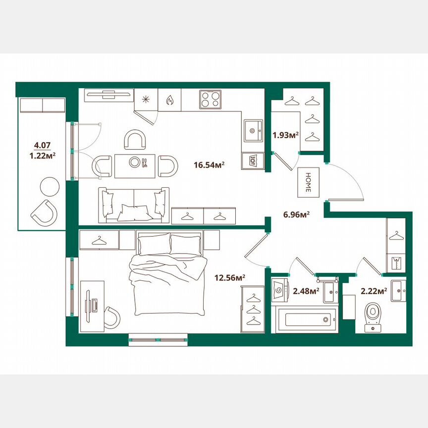 1-к. квартира, 43,9 м², 2/12 эт.