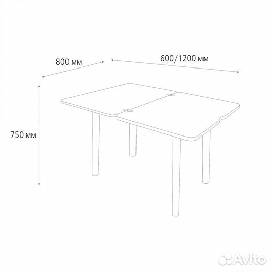 Стол обеденный раздвижной со стеклом 60*80(120*80)