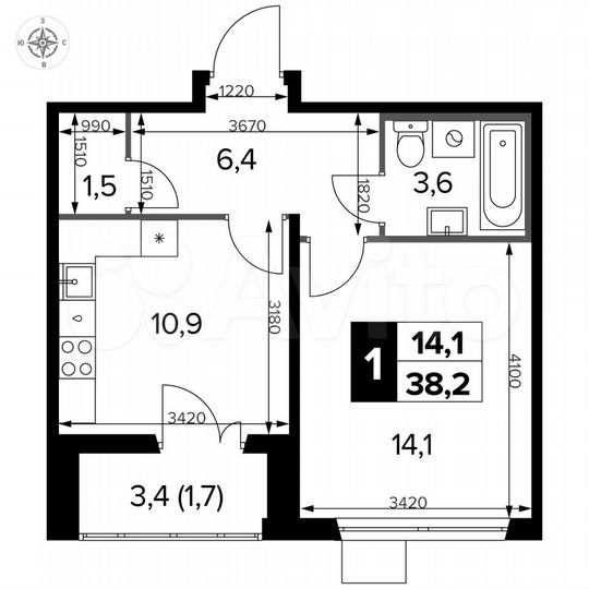1-к. квартира, 37,9 м², 15/15 эт.