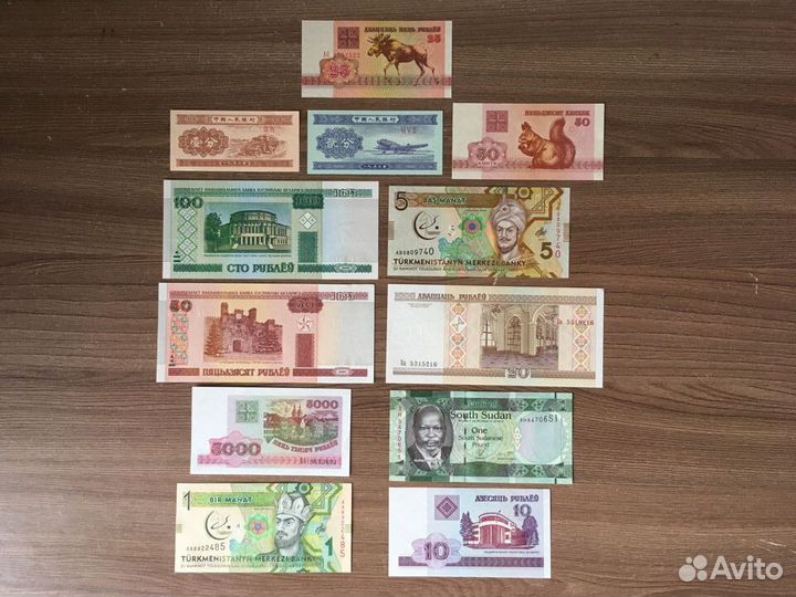 Банкноты Туркменистан, Южный Судан,Китай, Беларусь