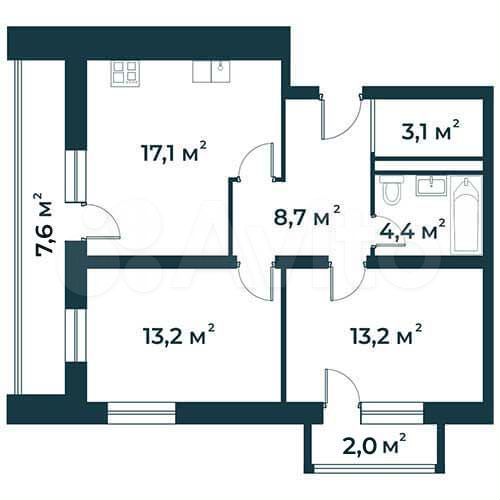 2-к. квартира, 64,1 м², 3/5 эт.