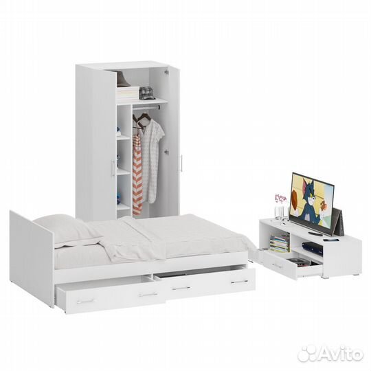 Спальня белая Стандарт № 3 Стандарт с кроватью 1200 с ящиками, цвет белый, спальное место 1200х2000