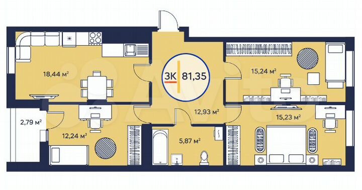 3-к. квартира, 81,3 м², 4/23 эт.