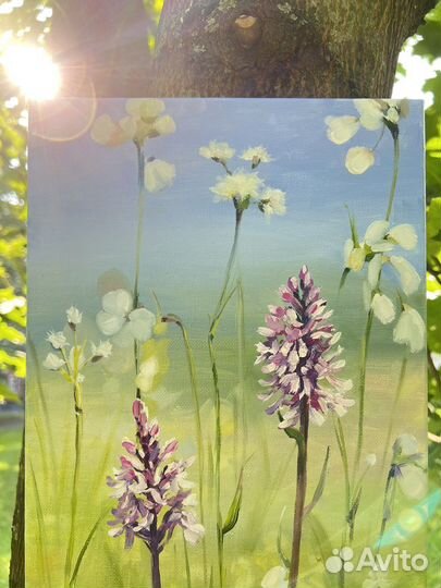 Картина маслом Полевые цветы 30х20, холст