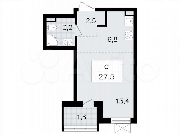 Квартира-студия, 27,5 м², 6/7 эт.