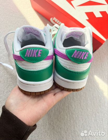 Nike Dunk Low White Stadium Green Fuchsia